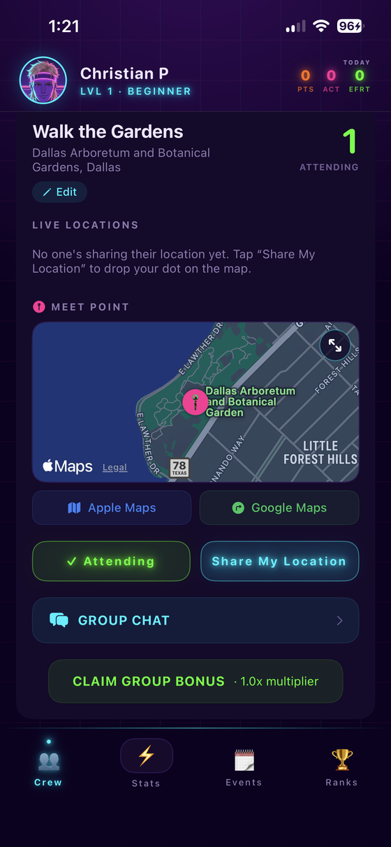 ZombieUP group event with meet point